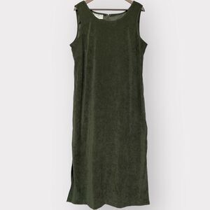 Jessica Howard Shift Maxi Dress Women 18 Green Thick Shiny Fabric Side Slits G48